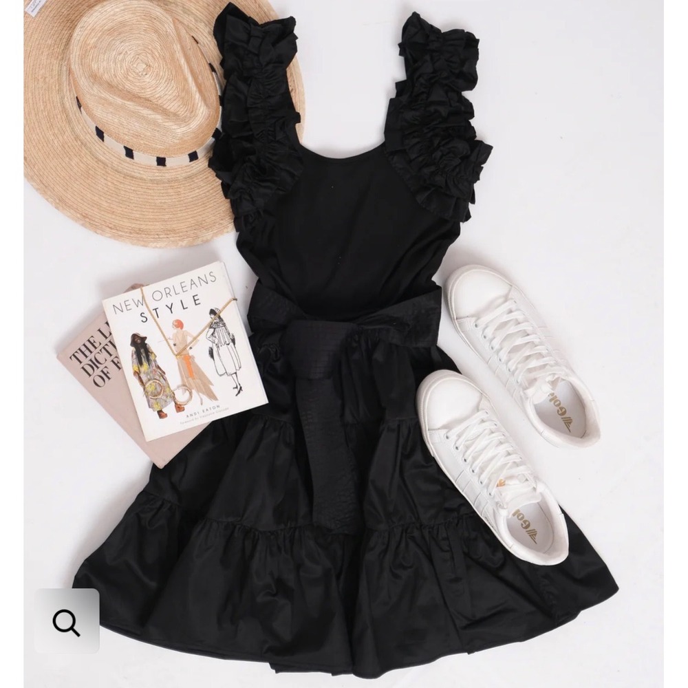 Karina Grimaldi Rania Mini Dress Black Ruffle Tiered Coquette NWT M